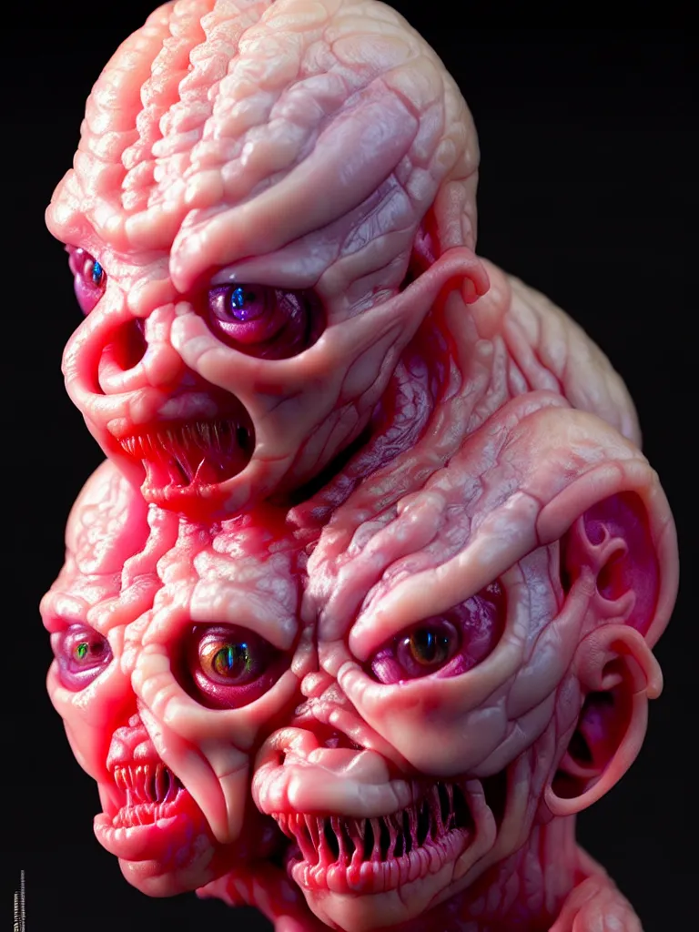 Prompt: hyperrealistic subsurface scattering rendering, fat smooth cronenberg flesh monster albino translucent baby by donato giancola and greg rutkowski and wayne barlow and zdzisław beksinski, product photography, action figure, sofubi, studio lighting, colored gels