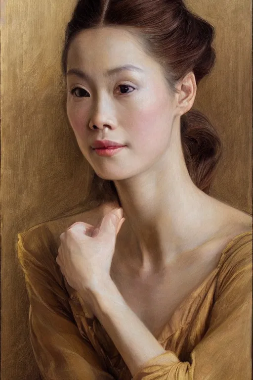 Prompt: portrait of a gorgeous graceful filipina prima ballerina, by donato giancola and berthold woltze.