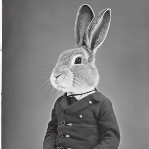 Prompt: a rabbit as a north pole explorer, black and white 1 8 9 0 s photograph