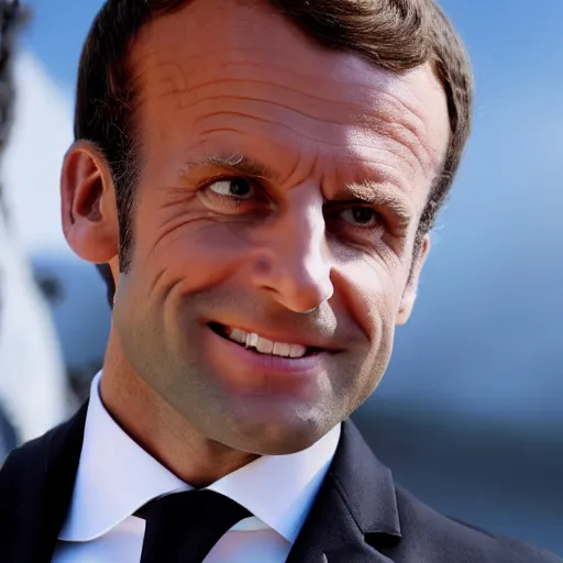 Image similar to photo of emmanuel macron in pirates of the caribbean movie, full body shot, sharp focus, award - winning