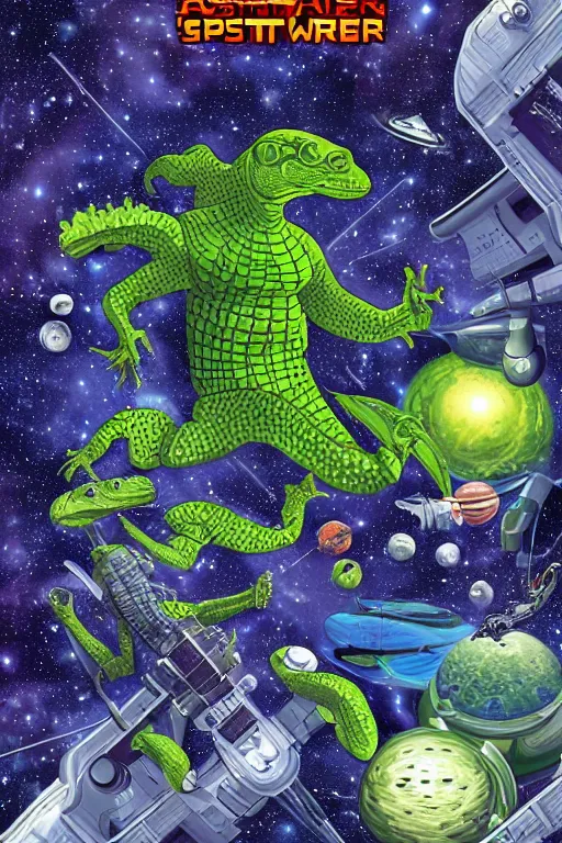 Prompt: pulp reptilian space wars with astronout in Dyson sphere, higly detailed