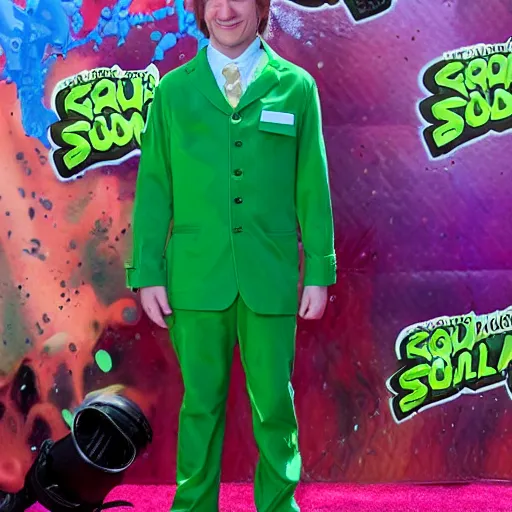 Image similar to Saul Goodman!, covered in green slime!!, ((at the Kid Choice Awards)) , professional photography