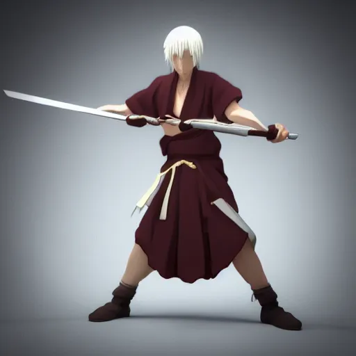 Image similar to “photrealistic 8k render 2d anime character warrior monk, Ufotable, White Fox, Kyoto Animation”