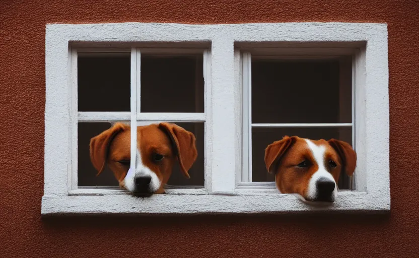 Image similar to a dog is looking out of a window, beautiful lighting, 8 k