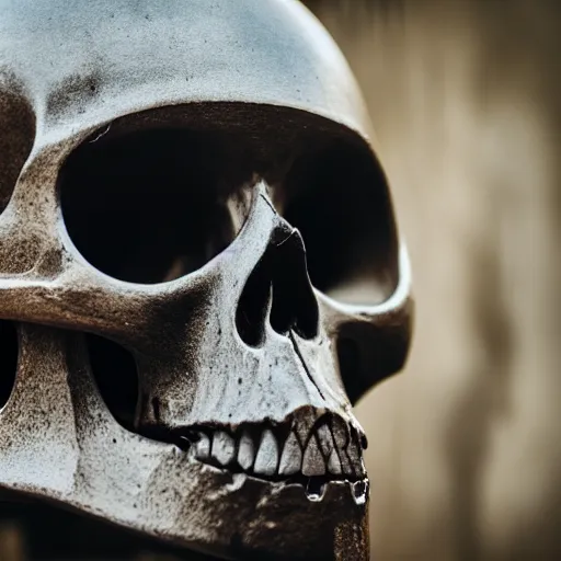 Image similar to high quality photo of skull shaped knight helmet, photography 4k, f1.8 anamorphic, bokeh, 4k, Canon, Nikon