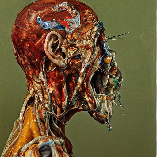 Prompt: high quality high detail painting by lucian freud and jenny saville, hd, zombie, mutation, turquoise