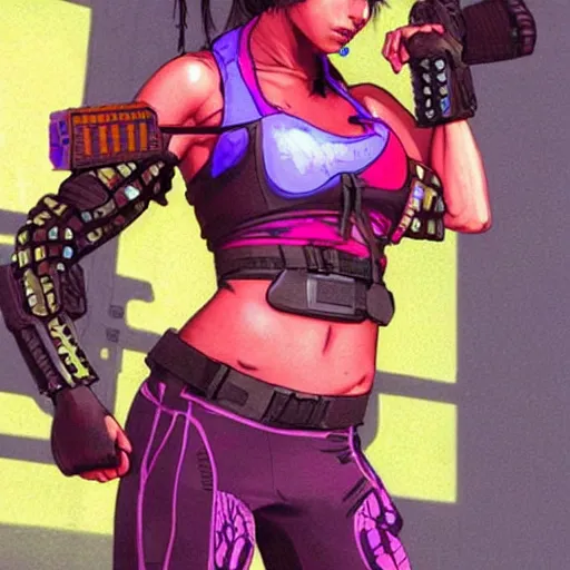 Image similar to Nikki. Apex legends cyberpunk fitness babe. Concept art by James Gurney and Mœbius.