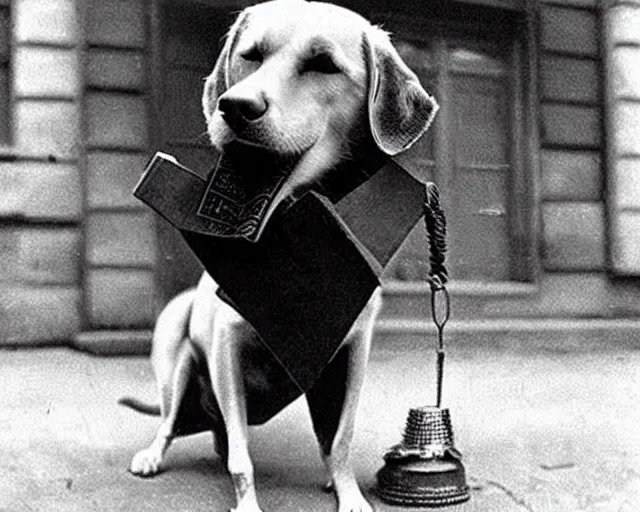 Image similar to a photo of canine karl marx ( karl barx ) as a dog, barking about the failures of capitalism and how the fat cats are creating a rat race of exploitation. how does one write a manifesto with those paws though?