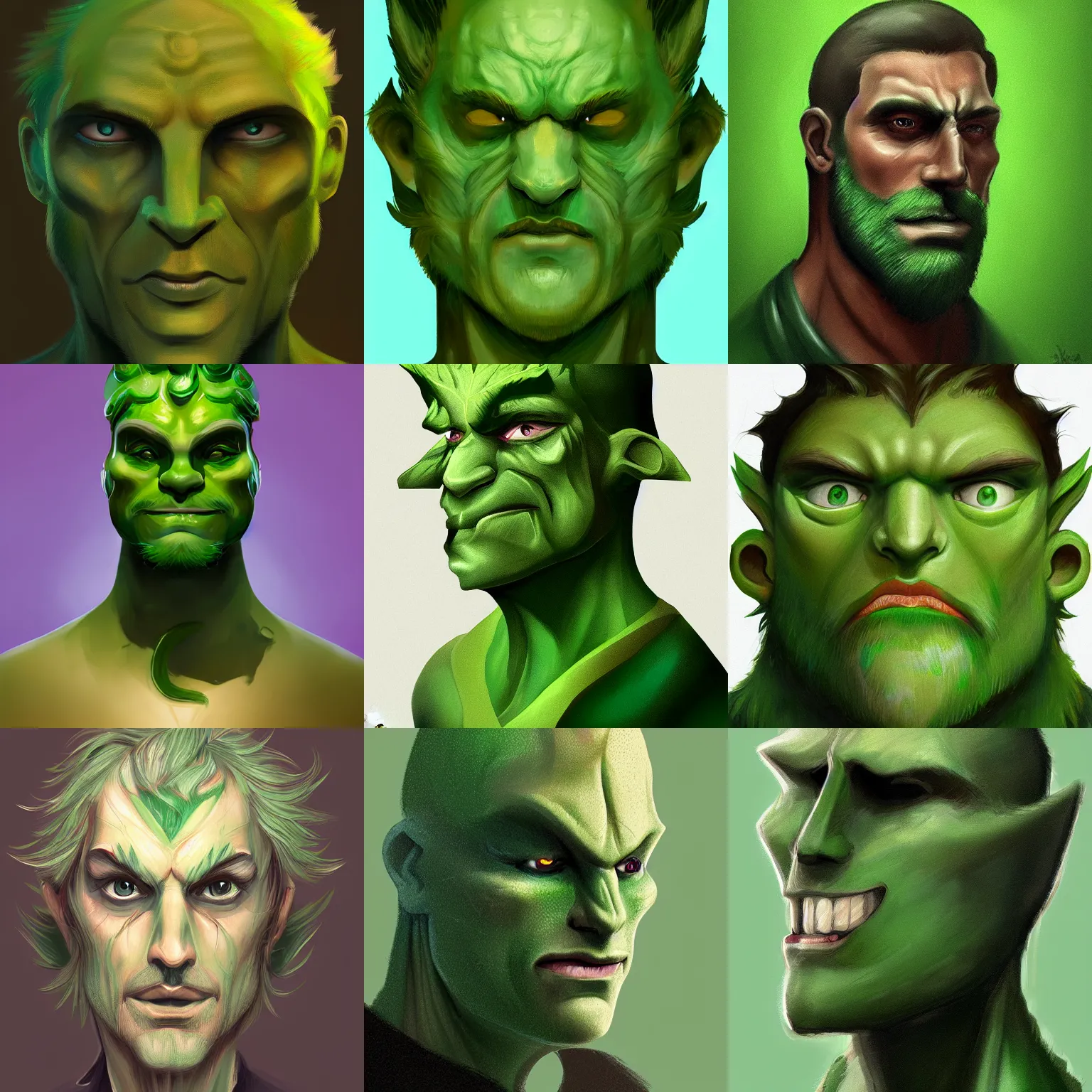 Prompt: character concept portrait, green man, digital painting, concept art, smooth, sharp focus, illustration