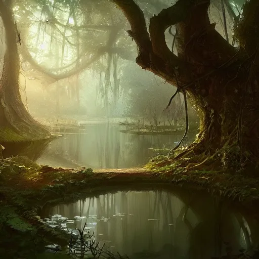 Secret Lake Amidst the Misty Forest - Monad Nomad - Digital Art, Landscapes  & Nature, Lakes & Ponds - ArtPal