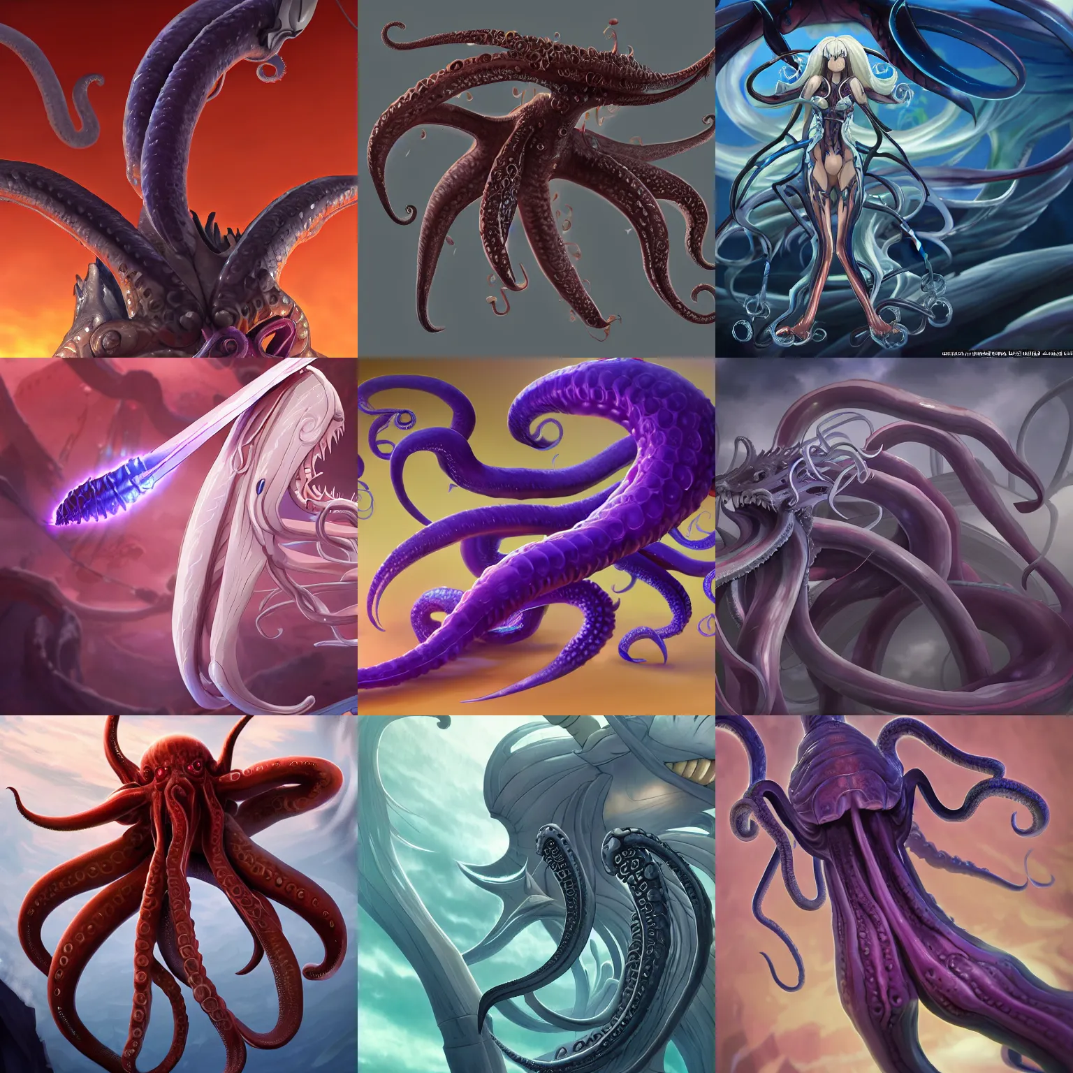 Prompt: Ilithid, tentacle monster, D&D, anime, Fate/Stay Night: Unlimited Blade Works, artstation, 4K