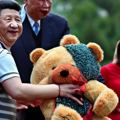 Image similar to xi jinping hugging teddybear at faire