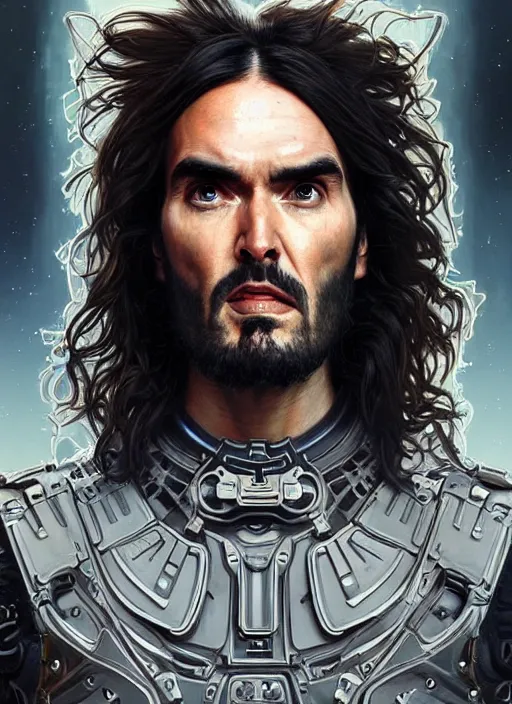 Prompt: symmetry!! portrait of russell brand, sci - fi armour, tech wear, muscular!! sci - fi, intricate, elegant, highly detailed, digital painting, artstation, concept art, smooth, sharp focus, illustration, art by artgerm and greg rutkowski and alphonse mucha