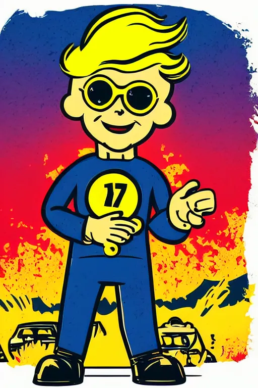 Image similar to fallout 7 6 retro futurist illustration art by butcher billy, sticker, colorful, illustration, highly detailed, simple, smooth and clean vector curves, no jagged lines, vector art, smooth andy warhol style