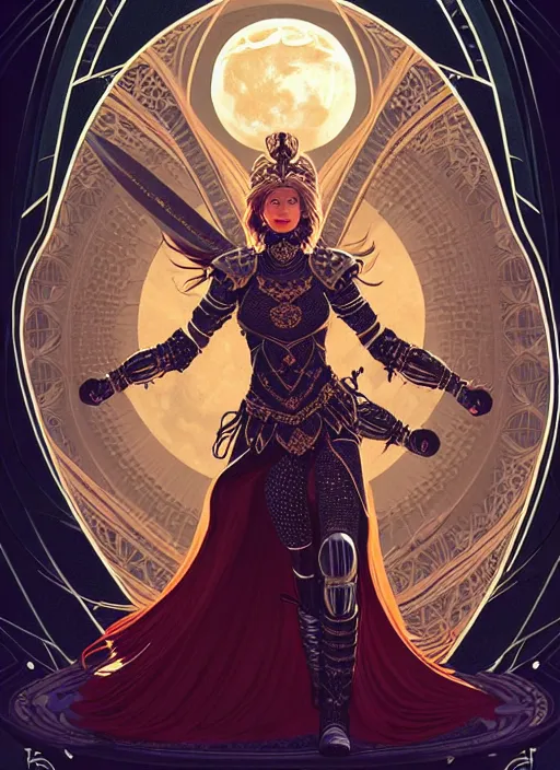 Prompt: high vector, book cover!!!!!!!!!!!!, warrior princess in intricate plate armour, large moon, light night, intricate, elegant, sharp focus, illustration, highly detailed, digital painting, concept art, matte, art by wlop and artgerm and ivan shishkin and andrey shishkin, masterpiece