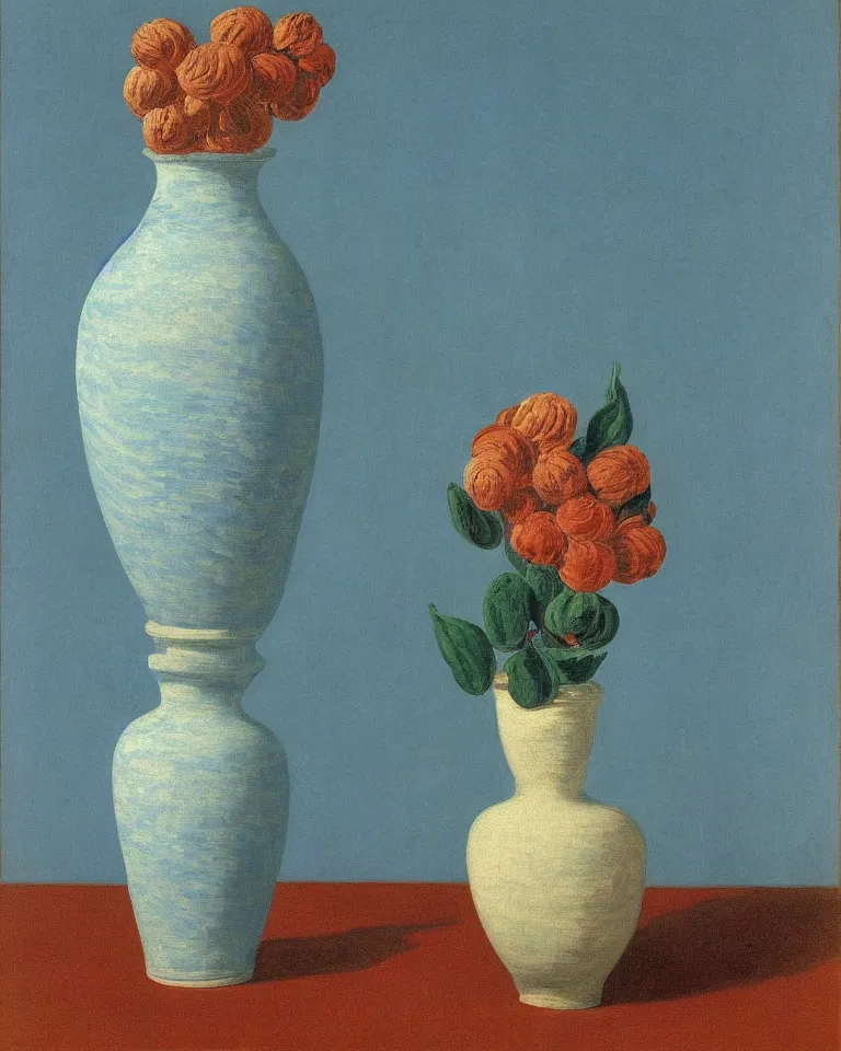 Prompt: achingly beautiful print of painted ancient greek vase on baby blue background by rene magritte, monet, and turner.