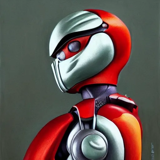 Prompt: a realistic painting by Raffaello Sanzi depicting the Kamen Rider Kabuto with the head of the cyborg Teletubbies in the Renaissance,smooth,Sharp focus, trending on Artstation.