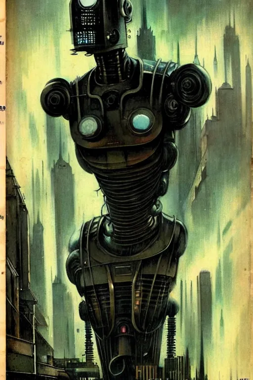 Image similar to ( ( ( ( ( 1 9 5 0 s pulp science fiction magazine cover art robot dark city. muted colors. ) ) ) ) ) by jean - baptiste monge!!!!!!!!!!!!!!!!!!!!!!!!!!!!!!