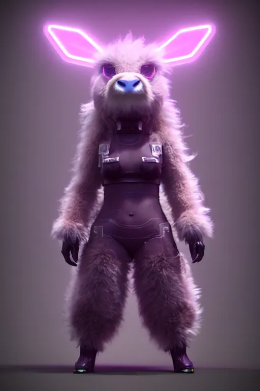 Prompt: high quality 3 d render sci - fi very cute cyberpunk fluffy! cow hybrid!, highly detailed, unreal engine cinematic smooth, in the style of blade runner & detective pikachu, hannah yata charlie immer, purple light, low angle, uhd 8 k, sharp focus