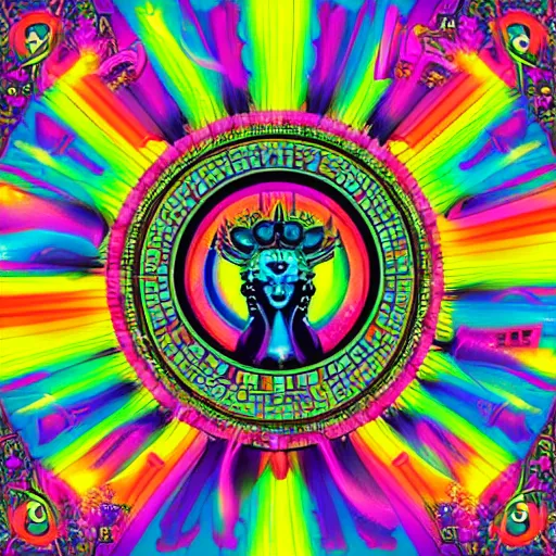 Image similar to lisa frank album cover design design depicting the alter to the ai machine gods, beautiful digital art