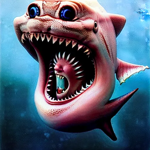 Prompt: baby shark by otto dix, junji ito, hr ginger, jan svankmeyer, beksinski, claymation, hyperrealistic, aesthetic, masterpiece