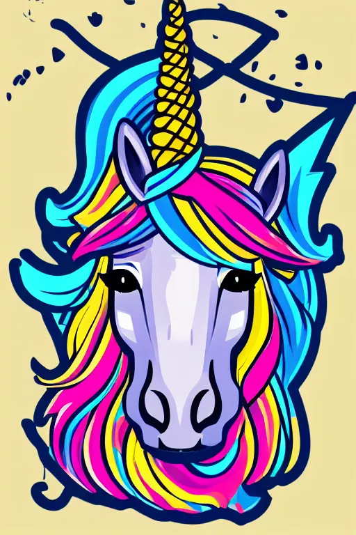 Image similar to A portrait of a gangster unicorn, sticker, highly detailed, colorful, illustration, smooth and clean vector curves, no jagged lines, vector art, smooth