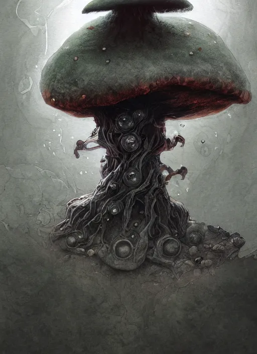 Image similar to humanoid mushroom wizard, watercolor, dramatic lighting, cinematic, establishing shot, extremely high detail, foto realistic, cinematic lighting, pen and ink, intricate line drawings, by Yoshitaka Amano, Ruan Jia, Kentaro Miura, Artgerm, post processed, concept art, artstation, matte painting, style by eddie mendoza, raphael lacoste, alex ross