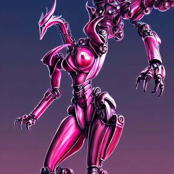 Prompt: extremely detailed giantess shot of a goddess that's a giant beautiful stunning anthropomorphic robot female dragon, standing majestically on a mountain, elegant pose, robot dragon claws, streamlined shiny silver metal armor, fuchsia skin, detailed sharp metal claws, thick warframe robot legs, long elegant tail, detailed warframe fanart, destiny fanart, high quality digital art, giantess art, furry art, warframe art, Destiny art, furaffinity, DeviantArt, artstation, 8k HD, octane render