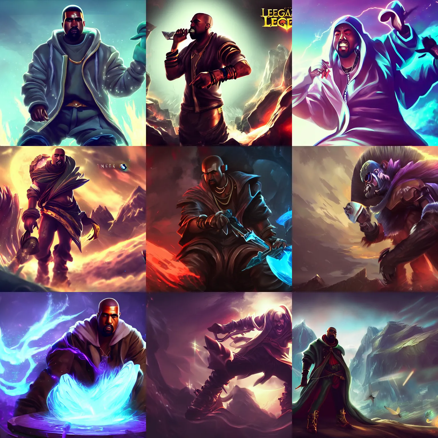 Prompt: Kanye West, League of Legends amazing splashscreen artwork, splash art, hd wallpaper, deviantart, artstation