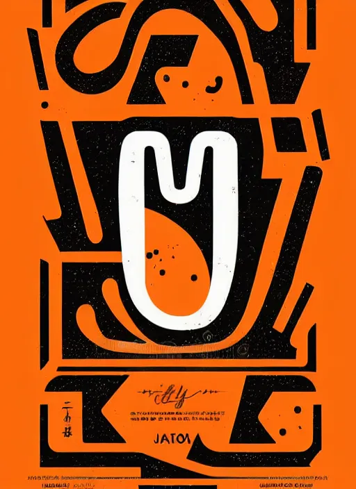 Image similar to poster design with duochrome vintage typographic Japanese katakana, black and orange colour palette, layout design, illustrator vector graphics