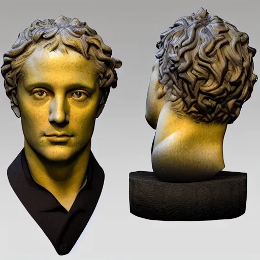 Image similar to 3 d renaissance statue head, mix with neon art, highly detailed