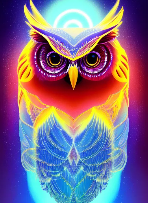 Image similar to symmetry!! product render poster vivid colors divine proportion owl, ice and snow, glowing fog intricate, elegant, highly detailed, digital painting, artstation, concept art, smooth, sharp focus, illustration,