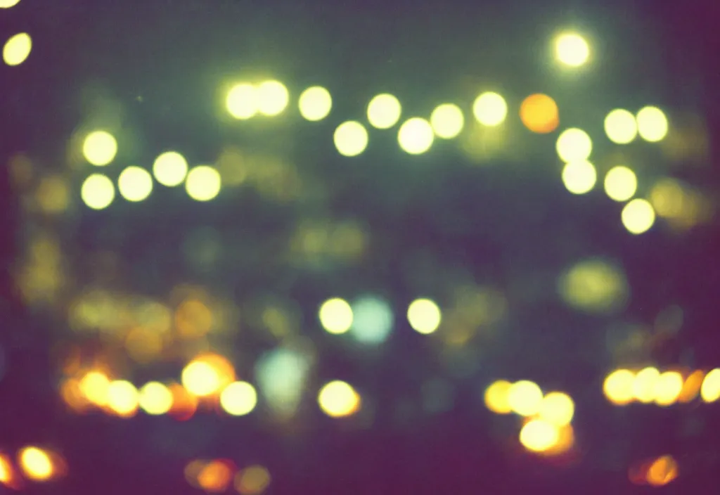 Image similar to we fell in love and it fell apart, cinestill, lomo, bokeh, out of focus, night, dramatic lighting