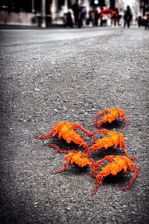 Prompt: surreal iPhone HDR photo of alien crablets crawling from the big hole on the street, 8k, 4k