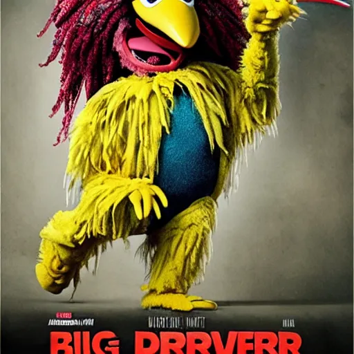 Prompt: big bird from sesame street as the predator. movie poster.