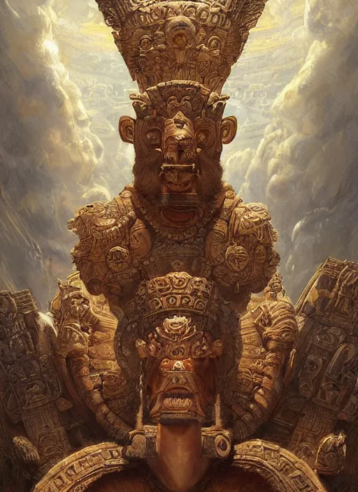 Image similar to digital _ painting _ of _ mayan god _ by _ filipe _ pagliuso _ and _ justin _ gerard _ symmetric _ fantasy _ highly _ detailed _ realistic _ intricate _ port