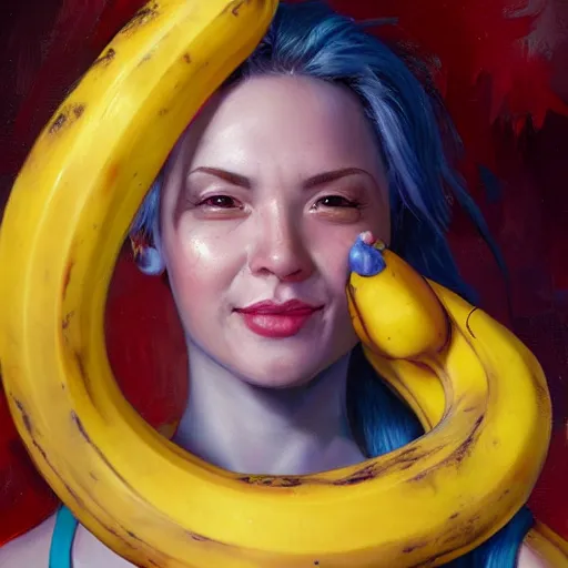 Image similar to portrait of a banana woman ( 3 5 ) from banana palm in 2 0 2 1, an oil painting by ross tran and thomas kincade