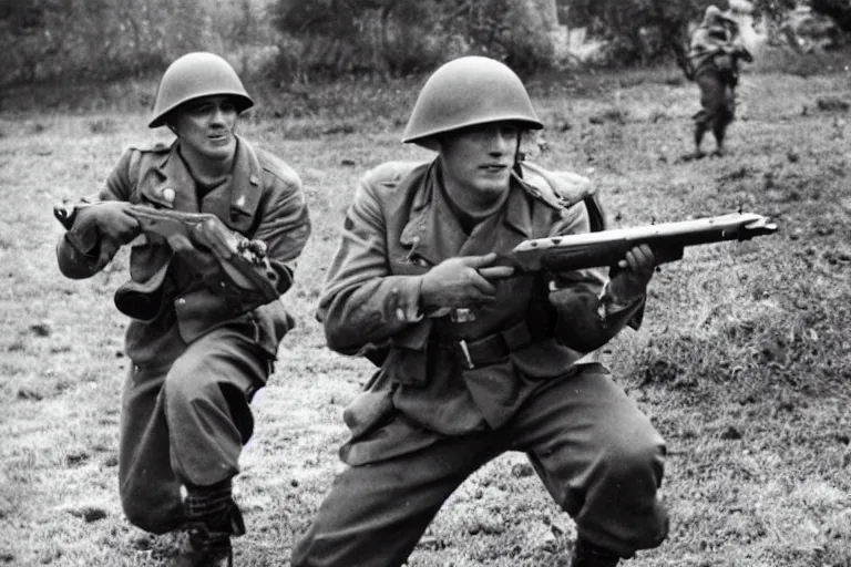 Image similar to world war 2 soldiers using nerf gun