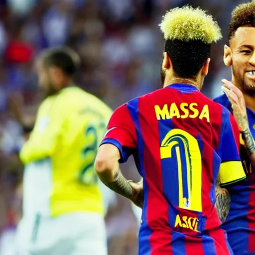 Image similar to neymar caressing messi's hair