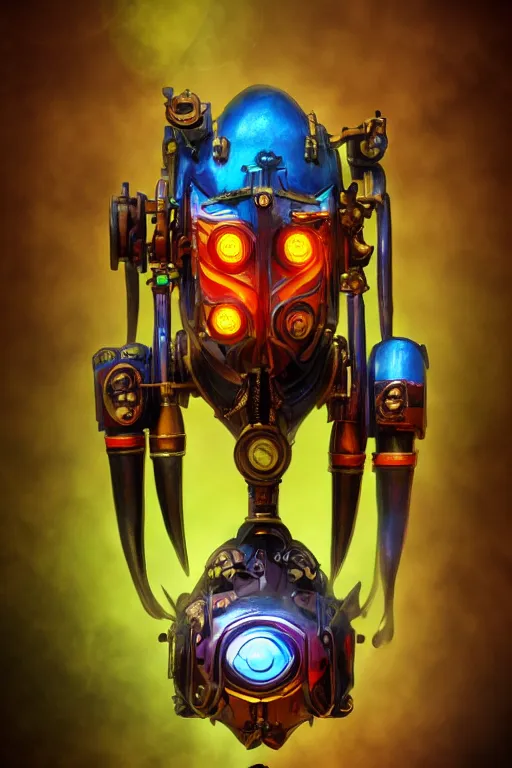 Image similar to colorful vivid steampunk mask minimalist fantasy art robot ninja helmet, global illumination ray tracing hdr fanart arstation by sung choi and eric pfeiffer and gabriel garza and casper konefal