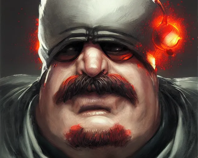 Prompt: portrait of doctor ivo robotnik as street fighter character, detailed face, dark fantasy art, fantasy, pretty, hd shot, digital portrait, beautiful, artstation, comic style, by artgerm, guy denning, jakub rozalski, magali villeneuve, neoartcore and charlie bowater