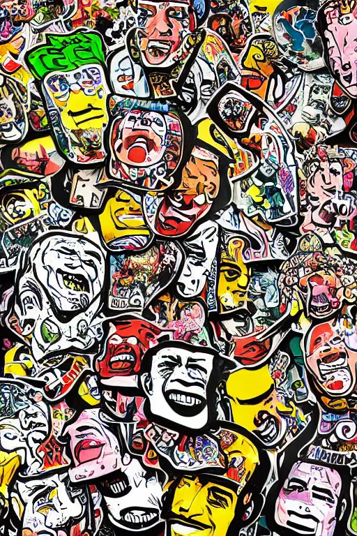 Image similar to sticker art, cronobreaker moai statue popart slap face caricature comic book illustration cartoon graffity street digital