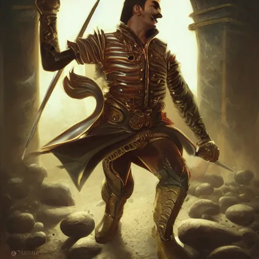 Image similar to portrait of freddie mercury playing super mario, fantasy, intricate, elegant, highly detailed, digital painting, artstation, concept art, matte, sharp focus, illustration, art by aenaluck and roberto ferri and greg rutkowski, epic fantasy, digital painting