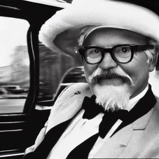 Prompt: colonel sanders in a high - speed car chase