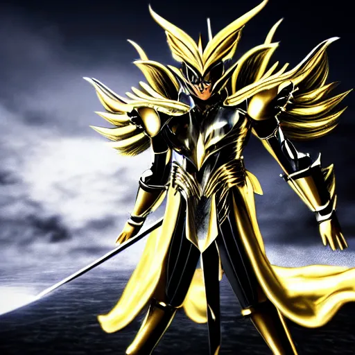 Prompt: full shot portrait of angry darkness Saint Seiya knight at moonlight, wearing golden and silver Cat armor, inspired by Tim Burton, Masami Kurumada, detailed, unreal engine 4k volumetric light, fog,