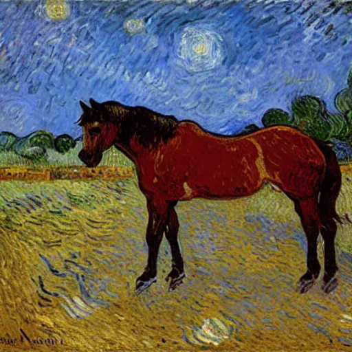 Prompt: a painting of a horse, by ( ( ( ( ( ( vincent van gogh ) ) ) ) ) ) claude monet