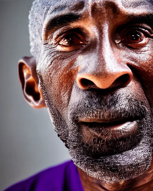 Image similar to portrait of kobe bryant, wrinkled, 7 0 years old, wearing lakers jersey, photography by steve mccurry, 1 5 mm lens, trending on artstation