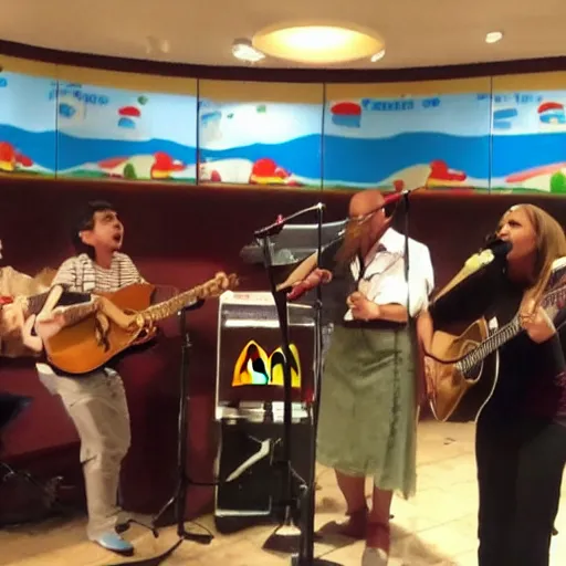 Prompt: Shata singing in a McDonald's