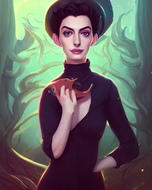 Image similar to a portrait of a beautiful Anne Hathaway witch, art by lois van baarle and loish and ross tran and rossdraws and sam yang and samdoesarts and artgerm, digital art, highly detailed, intricate, sharp focus, Trending on Artstation HQ, deviantart, unreal engine 5, 4K UHD image