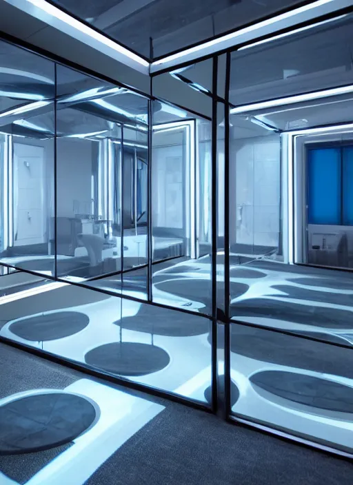 Image similar to a futuristic sci - fi room with mirrored walls